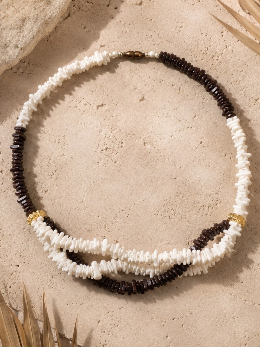 Unique Vintage Puka Shell Multi-Strand Necklace  EUC Boho Beachy Vibes